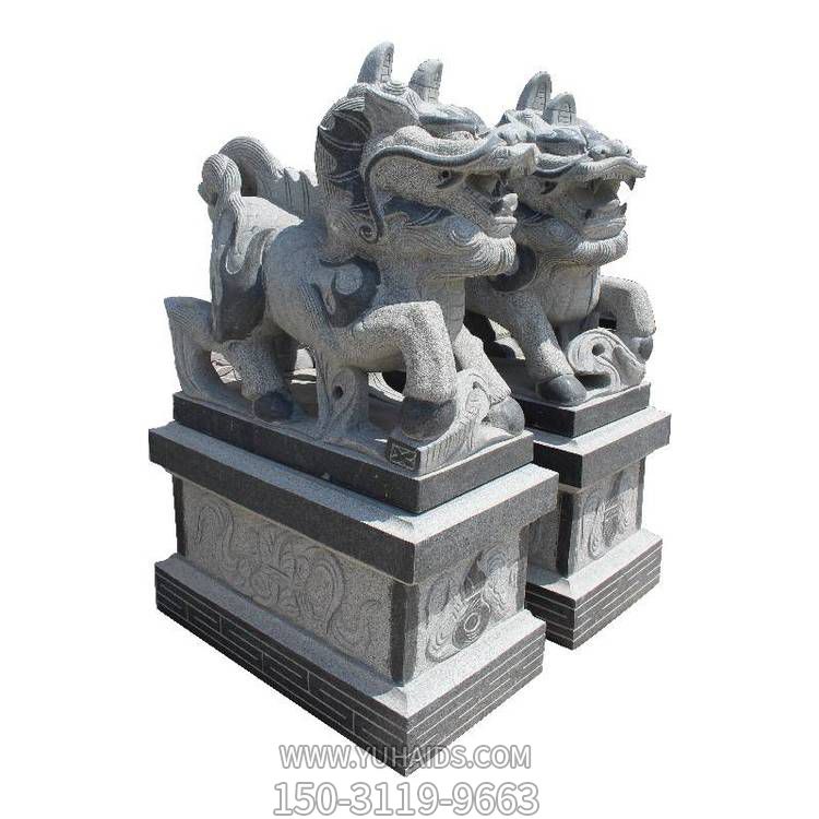 大理石做旧雕刻麒麟雕像庭院门口摆放镇宅一对博鱼网页版