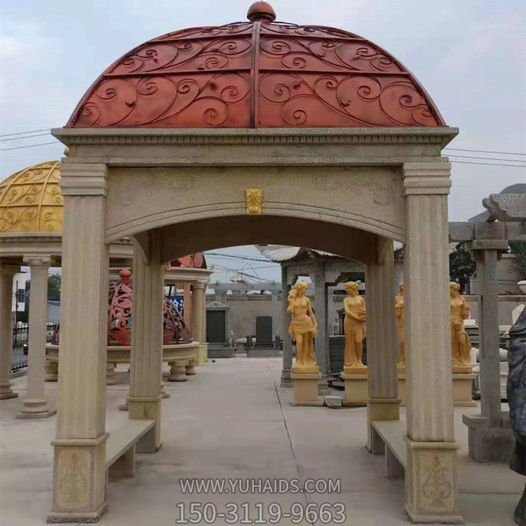 黄锈岩雕刻欧式罗马石柱休闲石凉亭博鱼网页版