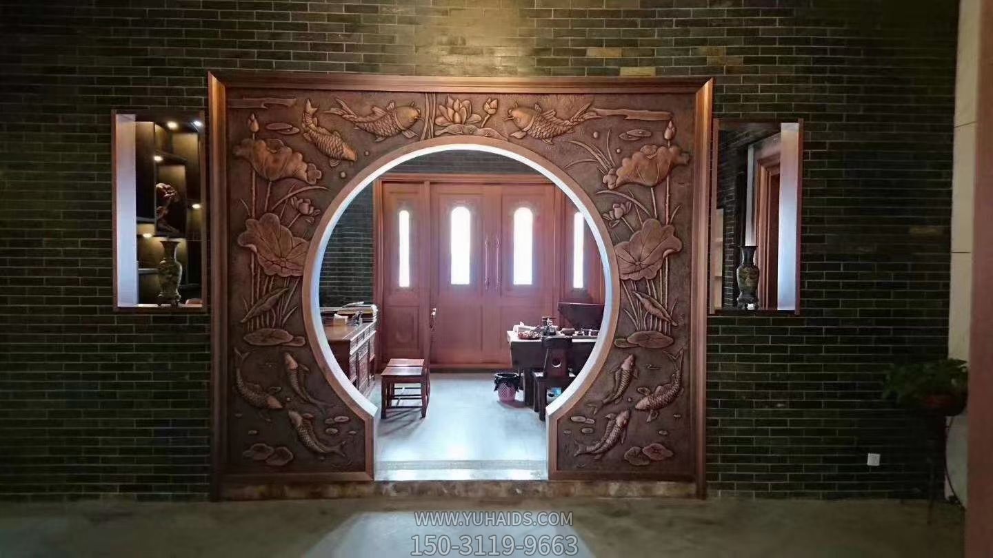 莲莲有鱼铜浮雕，室内装饰拱门浮雕画博鱼网页版