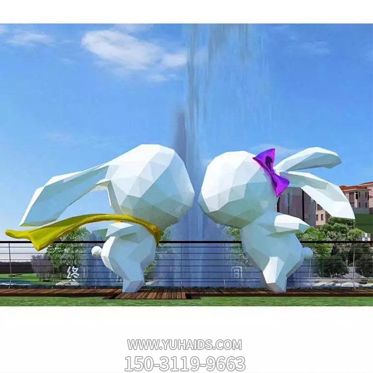 几何户外广场亲吻的兔子景观摆件博鱼网页版