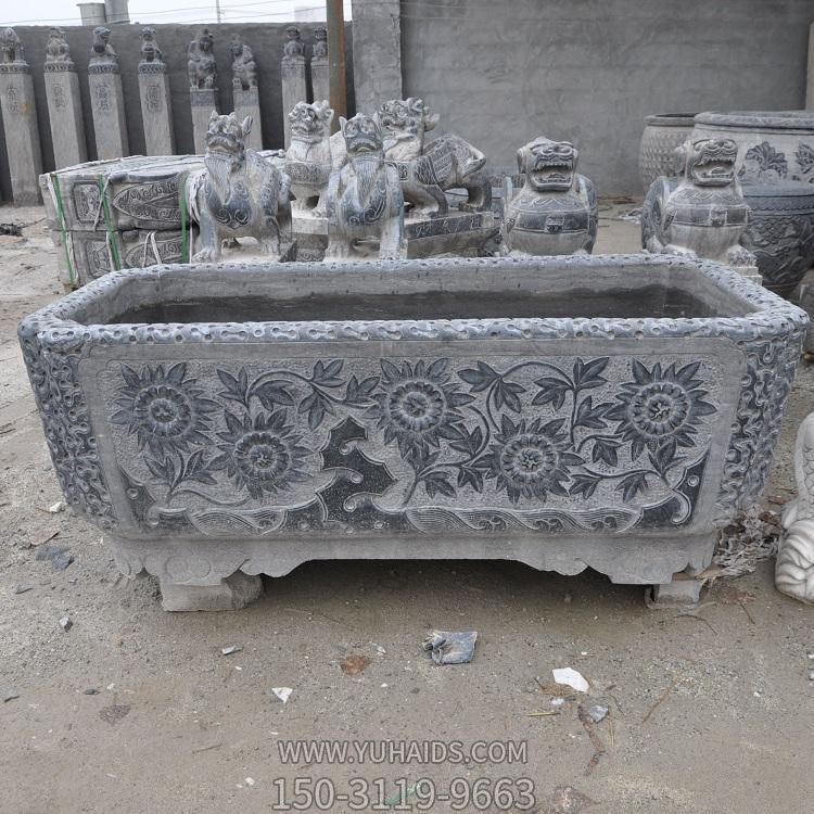庭院摆放青石浮雕花长形老石槽水池养鱼水缸博鱼网页版