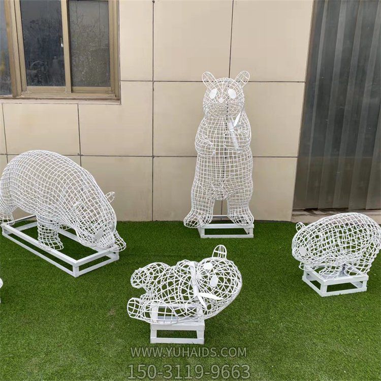 不锈钢动物镂空北极熊博鱼网页版 室内摆件几何形切面熊