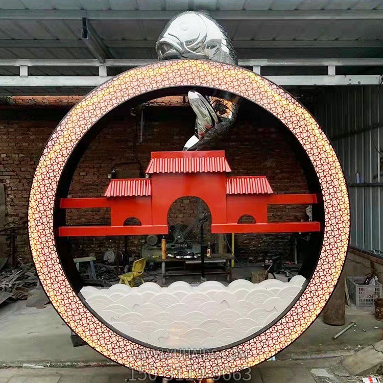 不锈钢抽象剪影圆环鲤鱼小区楼盘水池博鱼网页版