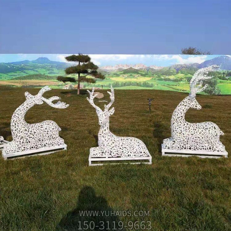 城市园林摆放不锈钢镂空鹿小品博鱼网页版