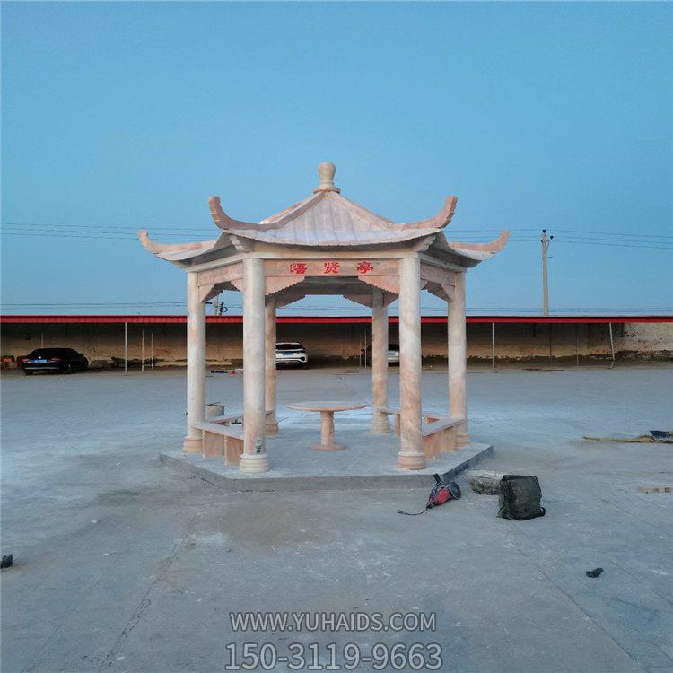 庭院家用晚霞红石亭天然石材仿古六角凉亭博鱼网页版
