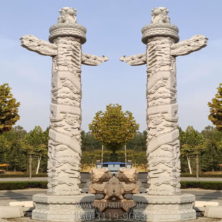 广场摆放大理石手工雕刻龙纹华表博鱼网页版