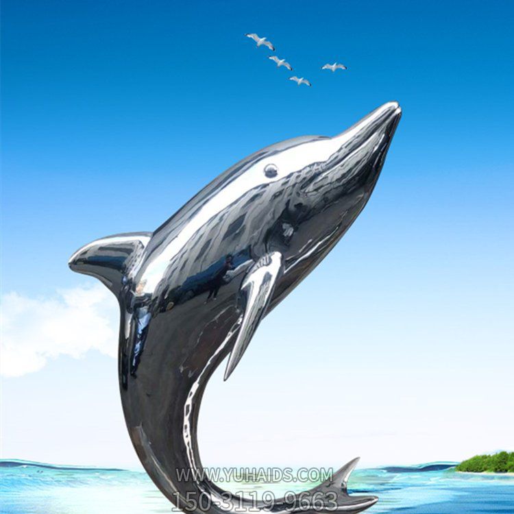 不锈钢镜面大型海豚博鱼网页版  喷泉水景摆件