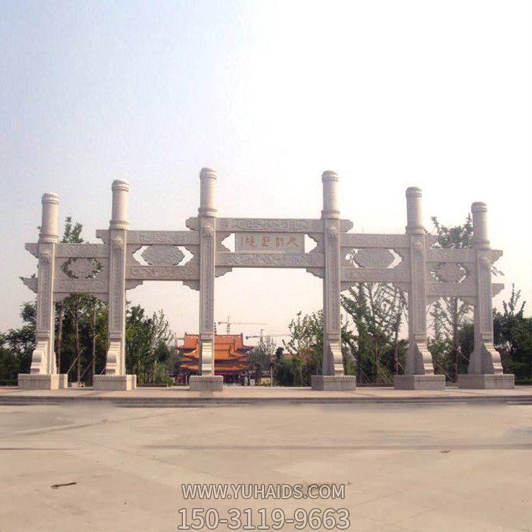 天然大理石砂岩雕刻新中式简约五门牌坊景点入口摆件博鱼网页版