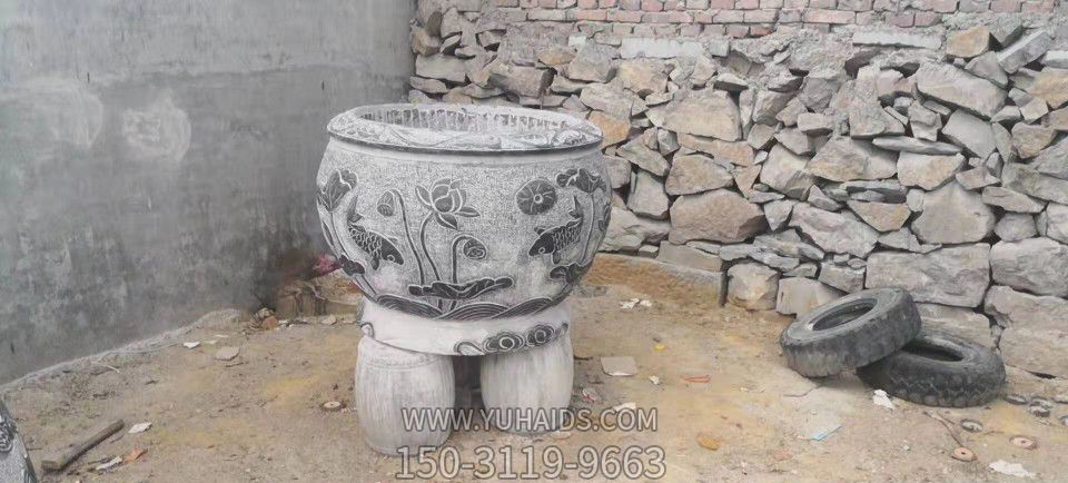庭院仿古荷花鲤鱼浮雕石雕缸博鱼网页版