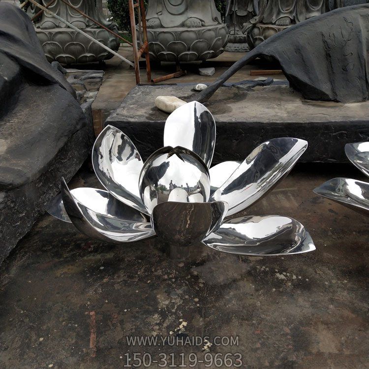 公园池塘创意不锈钢镜面荷花博鱼网页版