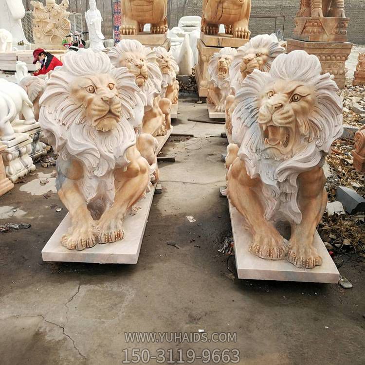 晚霞红大理石石雕园林景观狮子博鱼网页版