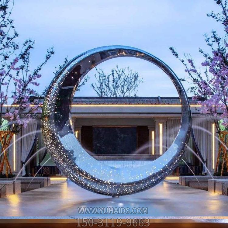 不锈钢镂空灯光大型圆环售楼部水景观摆件博鱼网页版