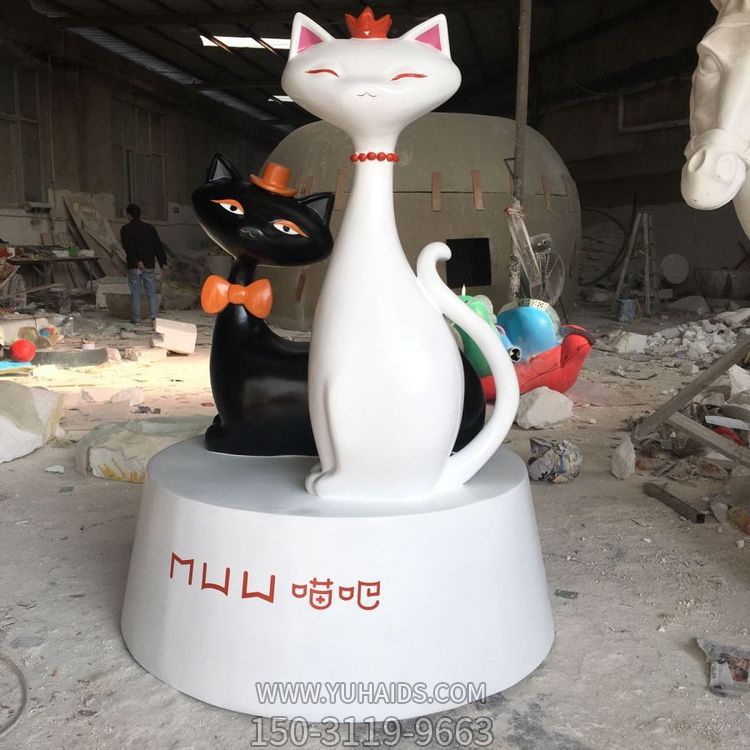  玻璃钢卡通店铺商场小猫博鱼网页版摆件