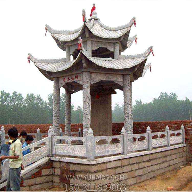 祠堂园林摆放青石浮雕龙石柱二层顶石亭博鱼网页版