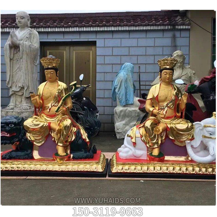 园林景区大型玻璃钢彩绘贴金文姝普贤博鱼网页版