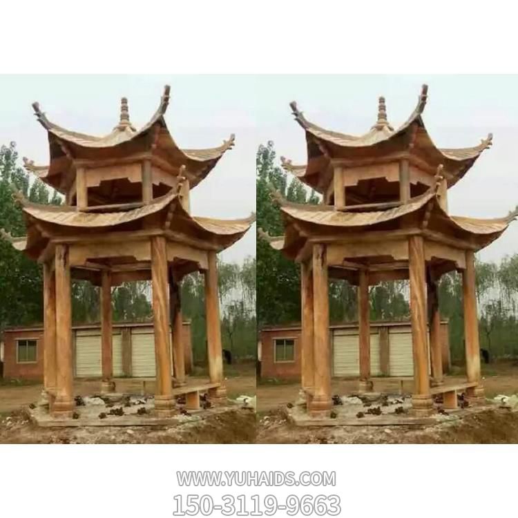 园林景观晚霞红雕刻中式双层亭子博鱼网页版