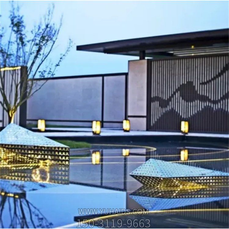 酒店创意喷泉不锈钢夜晚照明创意景观博鱼网页版摆件