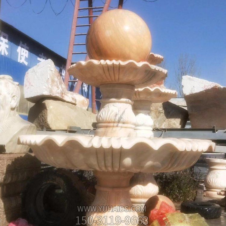 小区花园摆放天然晚霞红二层流水风水球博鱼网页版