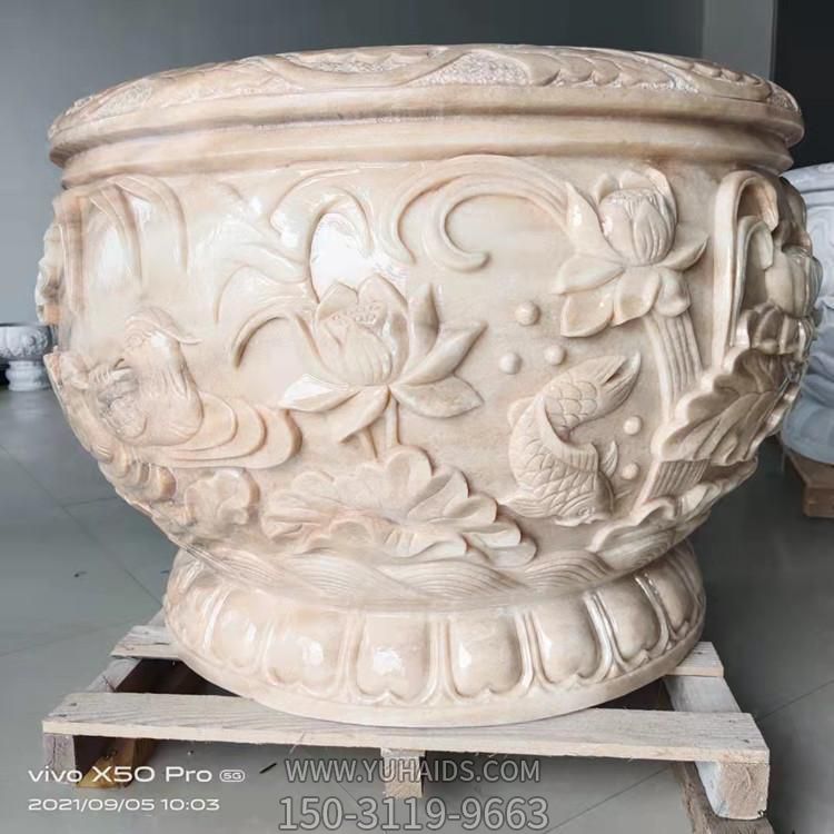 晚霞红雕刻荷花鲤鱼水缸博鱼网页版庭院摆件