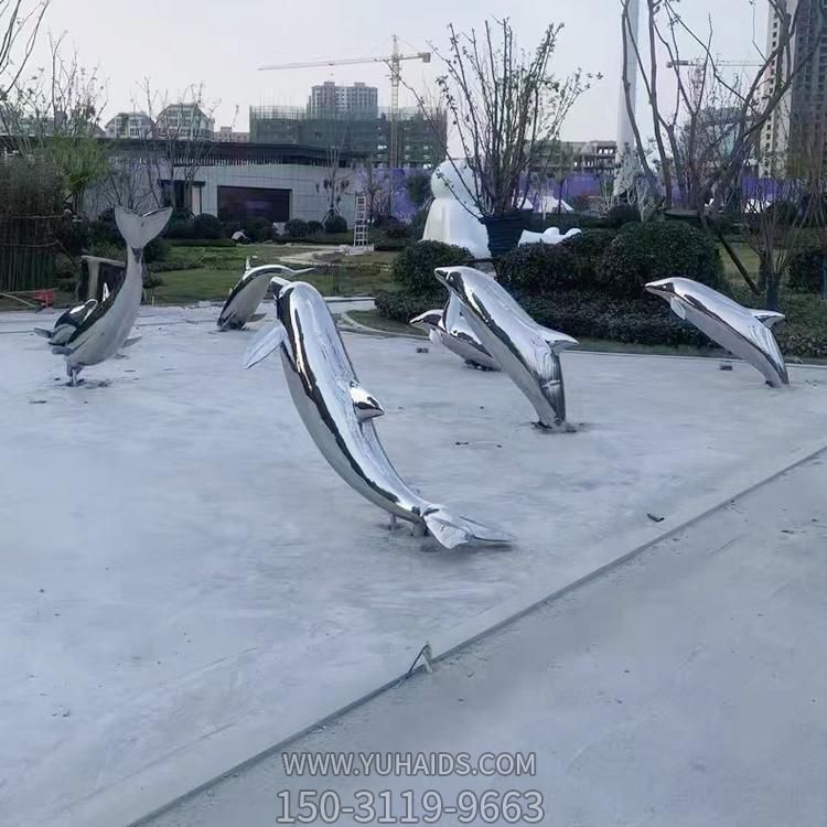 小区楼盘绿化装饰不锈钢镜面海豚小品博鱼网页版