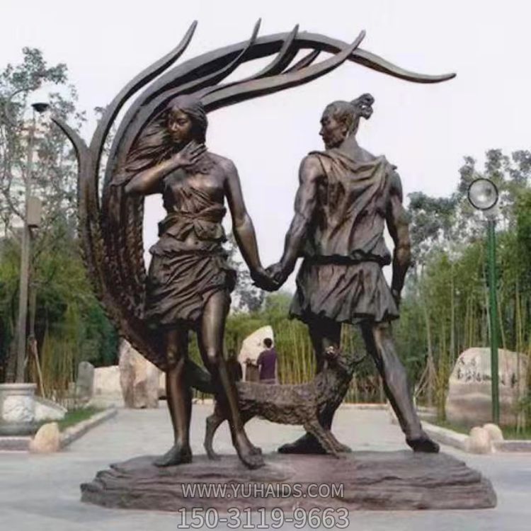 户外园林玻璃钢仿铜园林景观人物博鱼网页版摆件