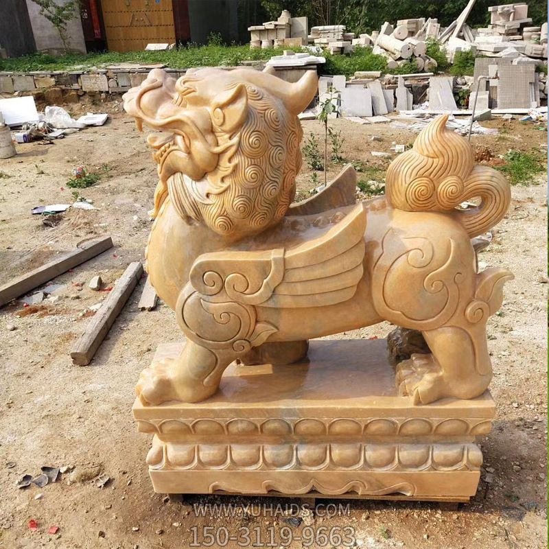 黄蜡石石雕会飞的庭院小型景观装饰品麒麟博鱼网页版