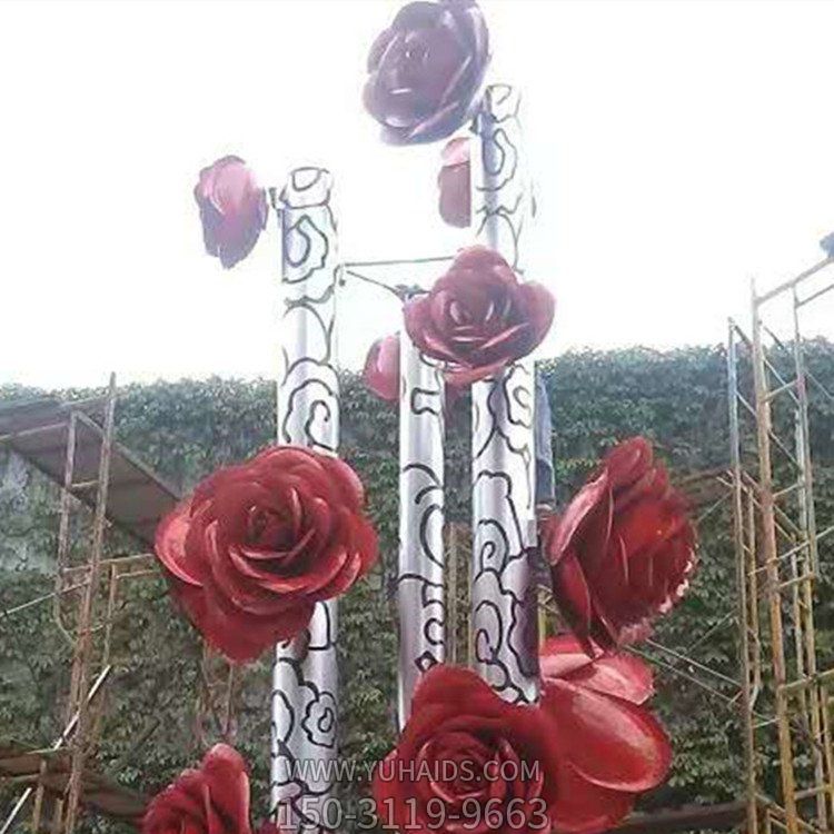 户外大型创意不锈钢花朵博鱼网页版摆件