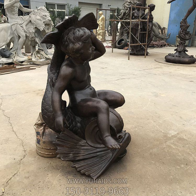 创意景观铜雕坐在鱼背上的儿童景观博鱼网页版