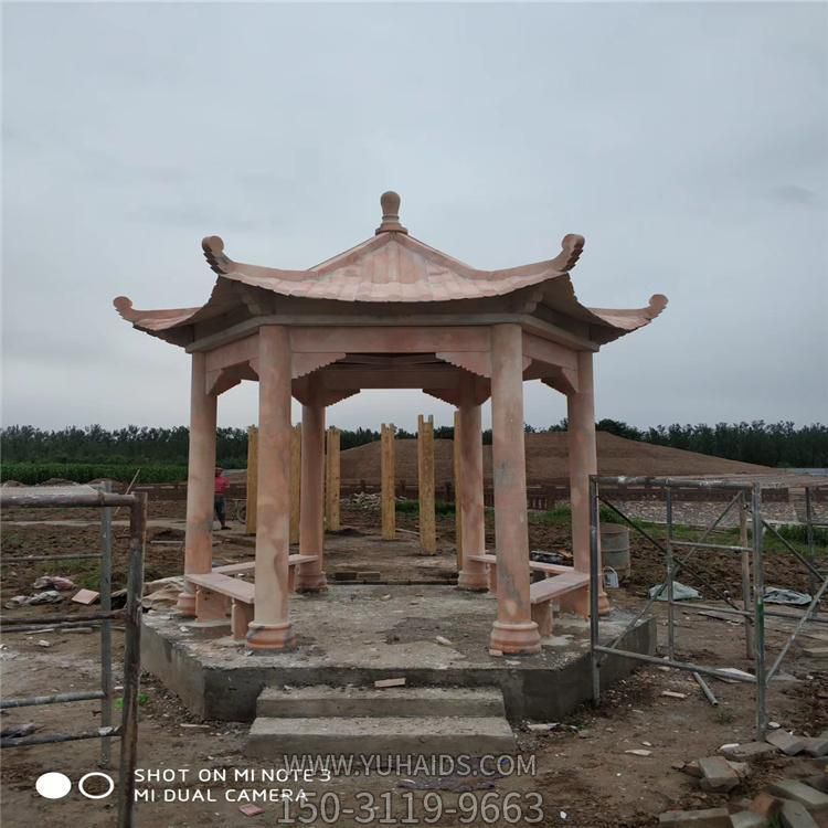 天然石材晚霞红雕刻六角休闲凉亭博鱼网页版