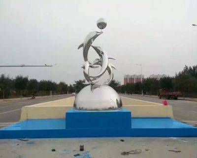 广场户外大型不锈钢海豚景观
