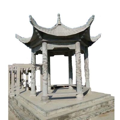 公园青石雕刻六角仿古建休闲凉亭摆件