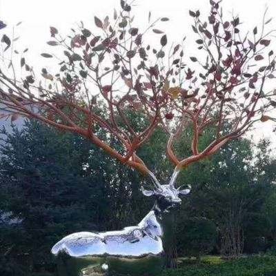 园林户外不锈钢镜面大型梅花鹿博鱼网页版