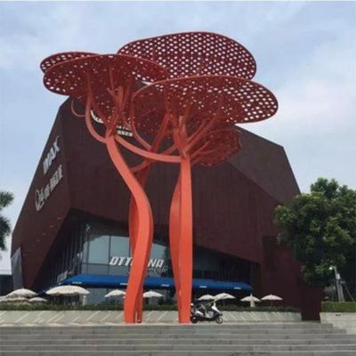 不锈钢抽象喷漆大树造型户外园林景观小品