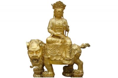 文殊普贤博鱼网页版-不锈钢鎏金寺庙小型佛像文殊普贤博鱼网页版