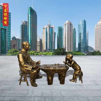 传统民俗爷孙两下象棋人物玻璃钢博鱼网页版 景观摆件
