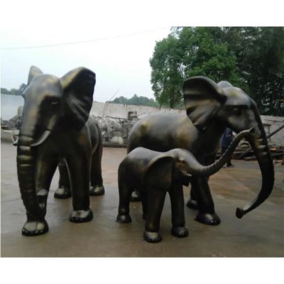 玻璃钢仿铜大象一家三口公园草坪博鱼网页版小品