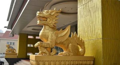 酒店门口大型动物景观不锈钢喷金烤漆麒麟博鱼网页版