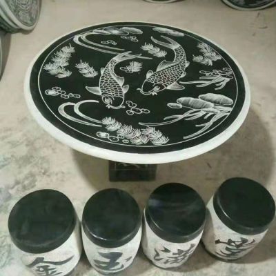 家用青石石雕浮雕双翼圆形石桌石凳博鱼网页版