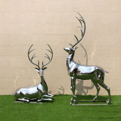 园林花园广场不锈钢镜面梅花鹿博鱼网页版