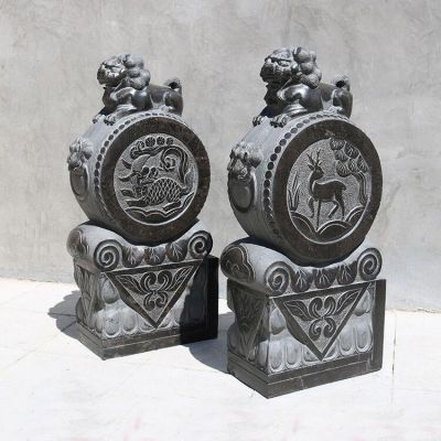 青石做旧狮子抱鼓石庭院门口摆放一对招财镇宅博鱼网页版