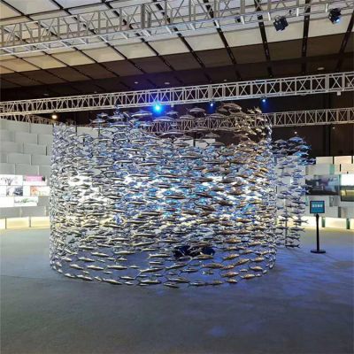 室内创意不锈钢镜面创意鱼群博鱼网页版