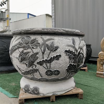 青石仿古石雕园林庭院浮雕莲花缸博鱼网页版