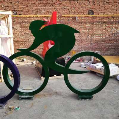 骑自行车，铁艺剪影运动人物