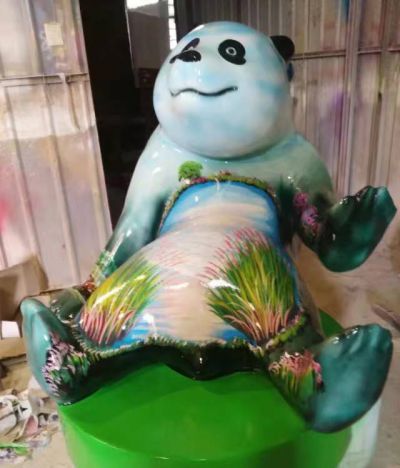 玻璃钢彩绘创意熊猫博鱼网页版商场室内装饰小品