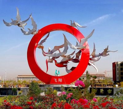 城市广场不锈钢喷漆圆环白鸽飞翔主题小品博鱼网页版