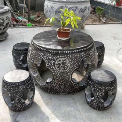 庭院户外青石石雕空心圆形石桌石凳博鱼网页版