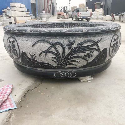 大理石荷花缸青石做旧鱼缸石雕水缸庭院养鱼缸博鱼网页版