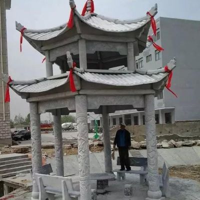 公园户外大理石石雕中式双层凉亭博鱼网页版摆件