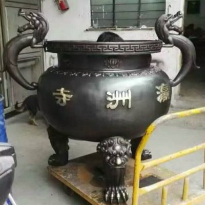 铸铁香炉寺院祠堂烧纸圆形仿古三足鼎