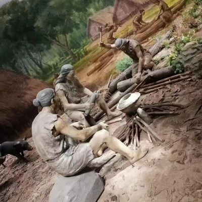 景点展厅摆放玻璃钢原始人做饭生活场景博鱼网页版